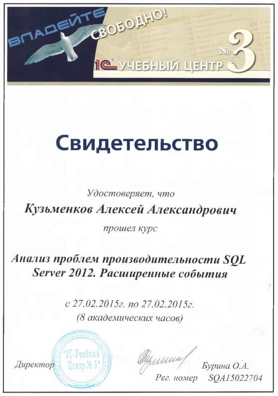 1С учебный центр. Анализ проблем производительности SQL Server 2012